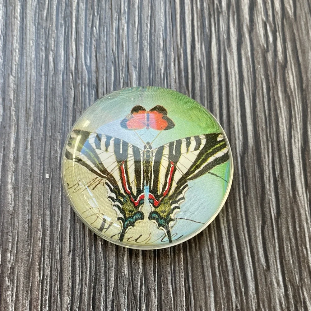 Colorful Butterfly Print Round Glass Magnets Set of 6